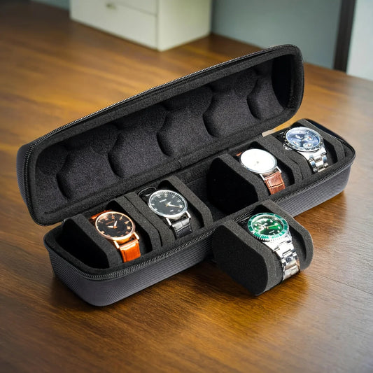 5-slot travel watch case - black