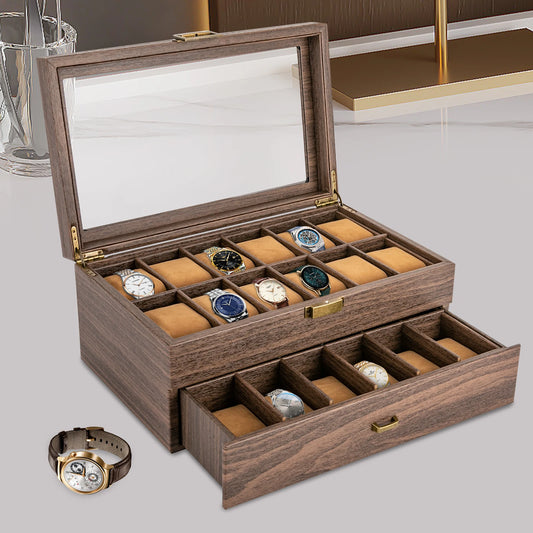 24-slot two-tier watch box - rustic brown